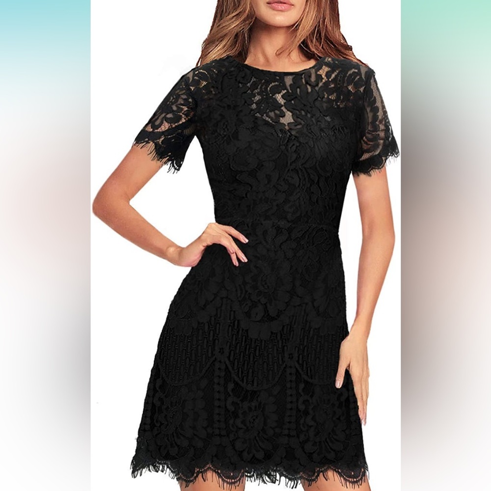 MSLG Women's Elegant Round Neck V-Back Wedding Guest Floral Lace /Cocktail Party